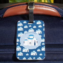 Den grekiska ön Santorini Blue Dome Church Monogra Bagagebricka