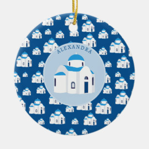 Den grekiska ön Santorini Blue Dome Church Monogra Julgransprydnad Keramik