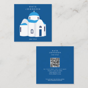 Den grekiska ön Santorini Blue Dome Church QR Code Fyrkantigt Visitkort