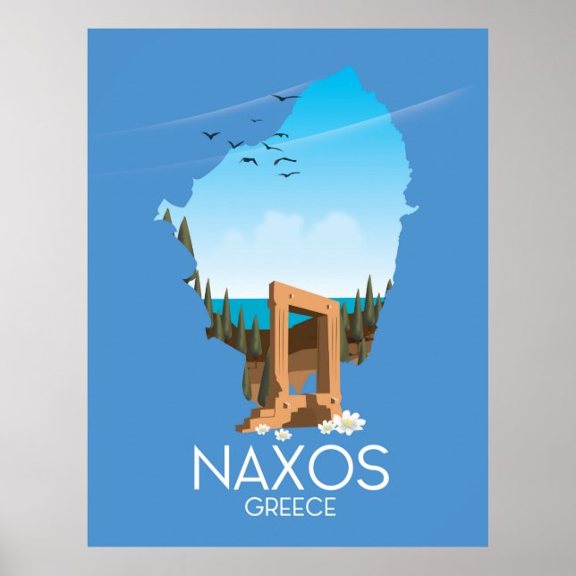 Den grekiska reseaffischen Naxos Karta. Poster (Framsidan)