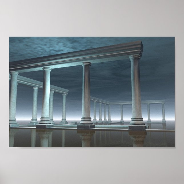 Den grekiska Temple Ruin i Moonlight har drunknat Poster (Framsidan)