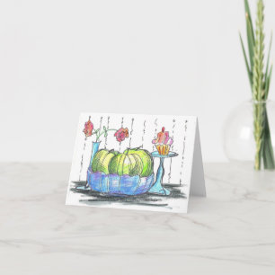 Den gröna äpplemuffinen och blommor noterar kortet kort