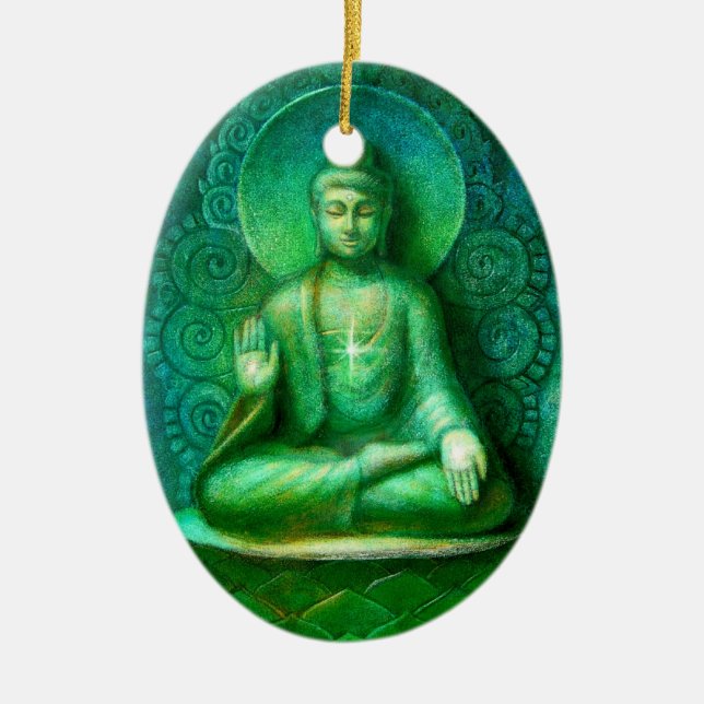 Den gröna Buddha ovala julprydnaden Julgransprydnad Keramik (Framsidan)