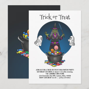 Den gröna häxans trick or treat Halloweenfest Inbjudningar