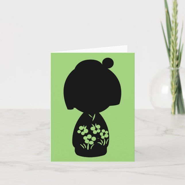 Den gröna Kokeshi Tripletsilhouetten noterar Kort (Framsida)