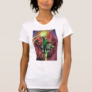 Den gröna lyktan med strömmer av ljust - färg tee shirt