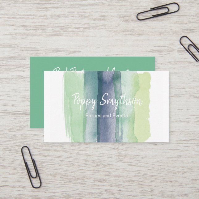 Den gröna och marinblåa vattenfärgen borstar slår visitkort (Fram/Back In Situ)