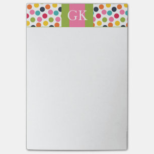 Den gröna och rosa polkaen pricker monogramen post-it block