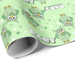 Den gröna polkaen pricker ugglor för ett baby presentpapper