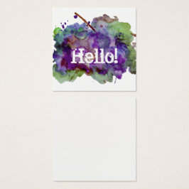 Den gröna/purpurfärgade vattenfärgen målar fyrkantigt visitkort