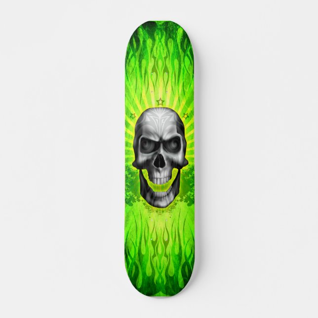 Den gröna skallen flammar skateboard bräda 21,5 cm (Framsida)