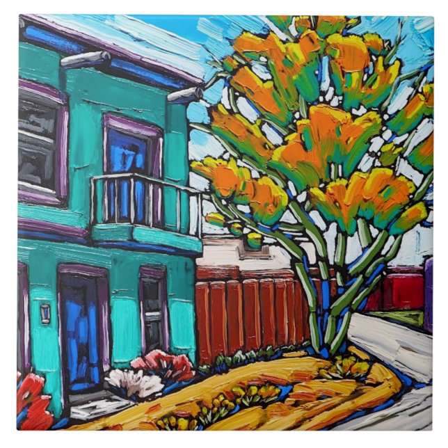 "Den gröna Streetcorneren, den Tucson barrioen" Kakelplatta (Framsidan)