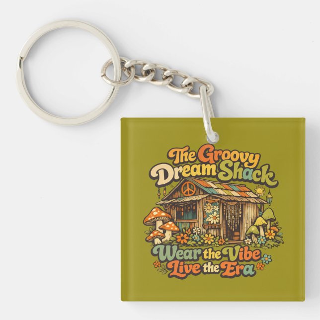 Den Groovy Dream Shack Fyrkantiga Akryl Nyckelring (Framsidan)