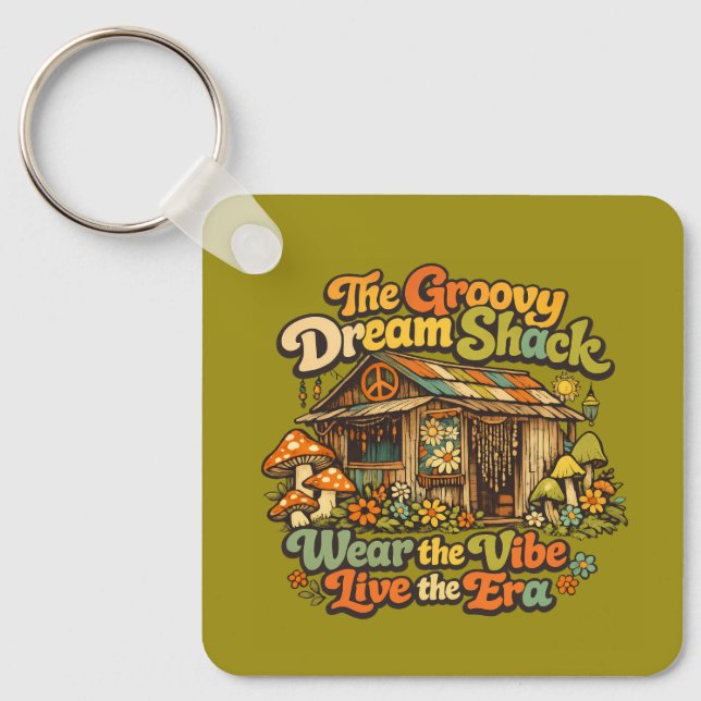 Den Groovy Dream Shack Fyrkantiga Nyckelring (Framsida)