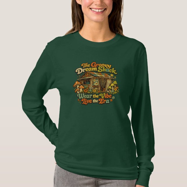 Den Groovy Dream Shack Kvinnors Långärmade T-Shirt (Framsida)