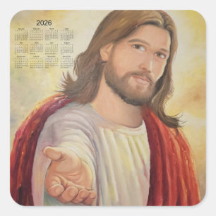 Den gudomliga inbjudan: Jesus 2026 Kalender Fyrkantigt Klistermärke