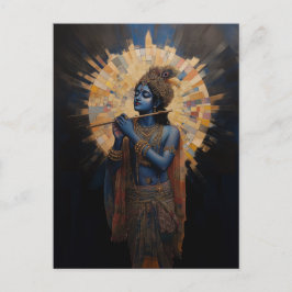 Den gudomlige Herren Krishna spelar flöjt i jugend Vykort