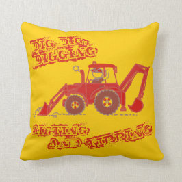 Den gul ungepojkegrävaren som är röd och, kudder kudde