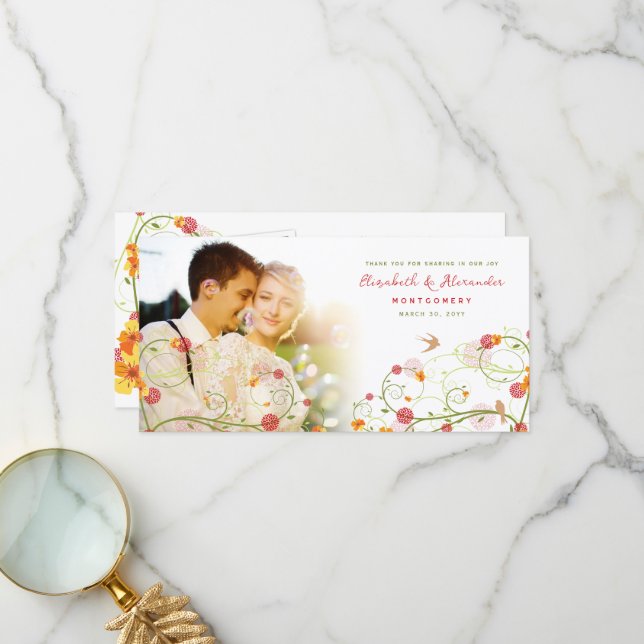 Den gula hibiskusen virvlar runt vår brölloptack tack kort (Fram/Back In Situ)