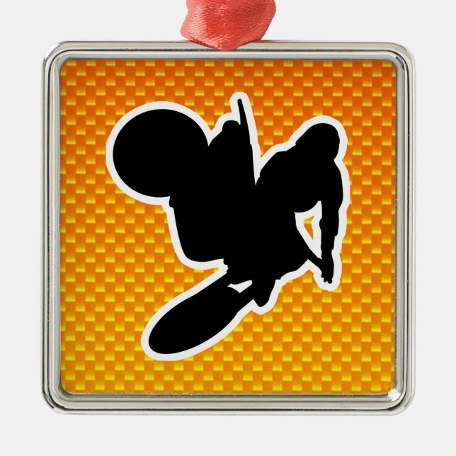 Den gula orange motocrossen piskar julgransprydnad metall (Framsidan)