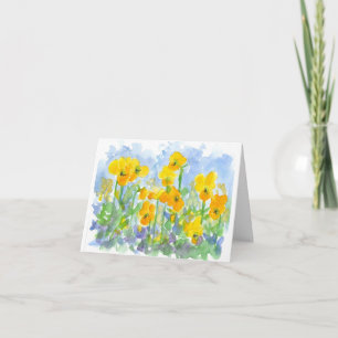Den gula pansyen blommar vattenfärgkonsttack tack kort