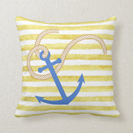 Den gula randvattenfärgen nautiska Pillow ankrar Kudde