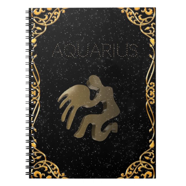 Den guld- aquariusen undertecknar anteckningsbok med spiral (Framsidan)
