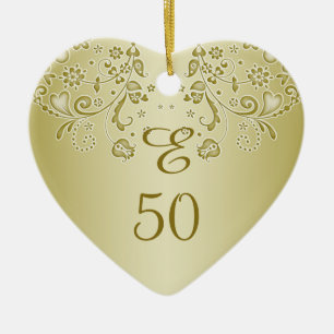 Den guld- blommigten virvlar runt den 50th julgransprydnad keramik