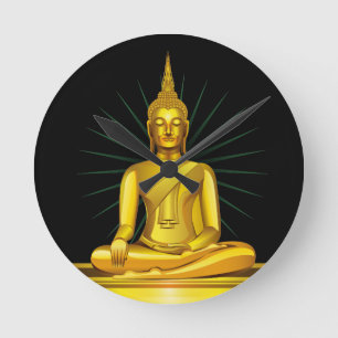 Den guld- Buddha väggen tar tid på Rund Klocka