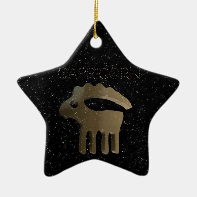 Den guld- capricornen undertecknar julgransprydnad keramik (Framsidan)