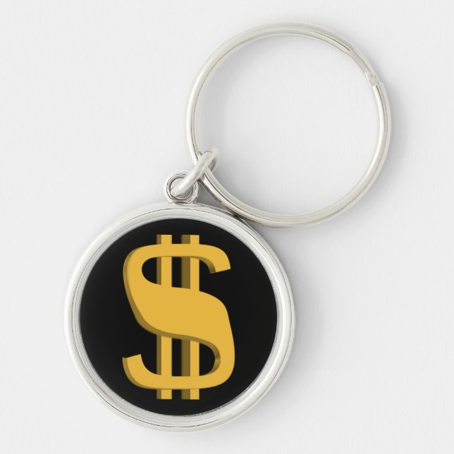 Den guld- dollaren 3D undertecknar Keychain Rund Silverfärgad Nyckelring (Framsidan)