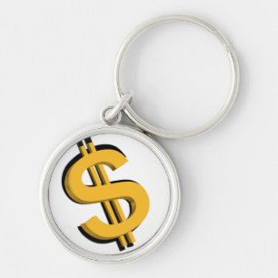 Den guld- dollaren 3D undertecknar Keychain Rund Silverfärgad Nyckelring