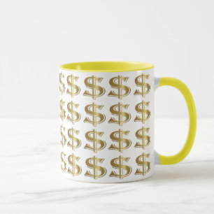 Den guld- dollaren undertecknar kaffemuggen mugg