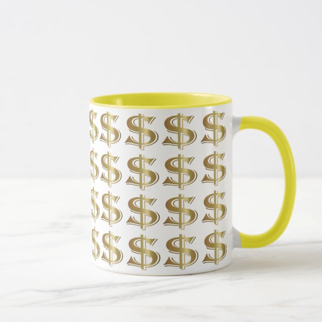Den guld- dollaren undertecknar kaffemuggen mugg (Höger)
