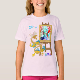 Den guld- draken målar din porträttmallskjorta tee shirt