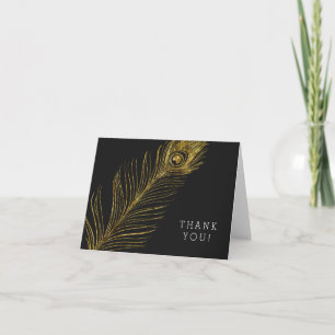 Den guld- Glam och svart påfågelfjädern tackar dig Tack Kort