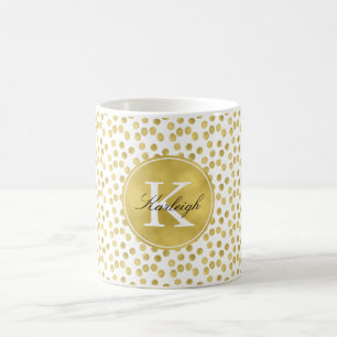 Den guld- Glitzkonfettin pricker monogramen Kaffemugg