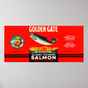 Den guld- grinden brännmärker laxetiketten poster