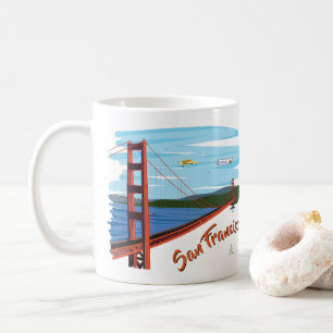 Den guld- grinden överbryggar den San Francisco Kaffemugg