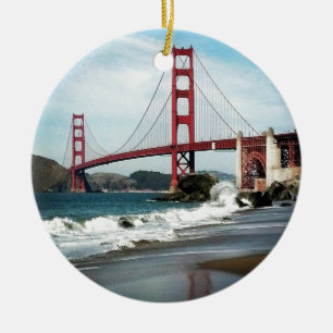 Den guld- grinden överbryggar San Francisco CA Julgransprydnad Keramik