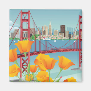 Den guld- grinden överbryggar San Francisco, CA Magnet