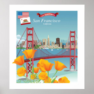 Den guld- grinden överbryggar San Francisco, CA Poster
