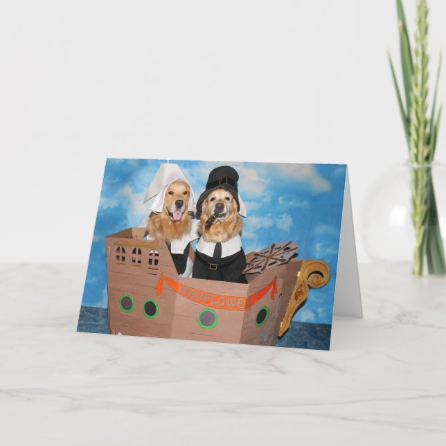 Den guld- retrieveren vallfärdar Mayflower Helgkort (Framsida)