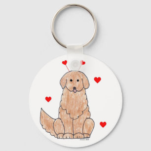 Den guld- Retrievervalentinen gå i ax Keychain Nyckelring