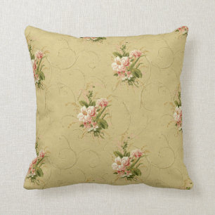 Den guld- vintageblommigten steg kudde