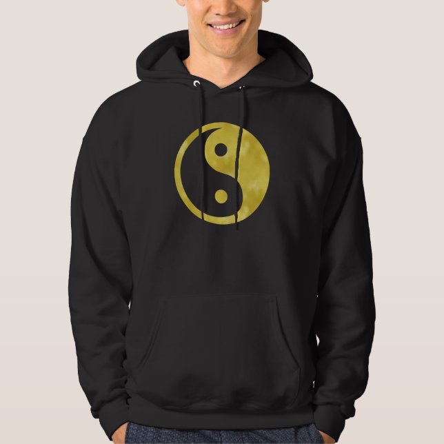 Den guld- vitfauxen omkullkastar metallisk Yin Hoodie (Framsida)
