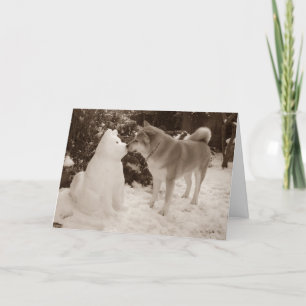 den gulliga akita kyssande snögubben akita helgkort