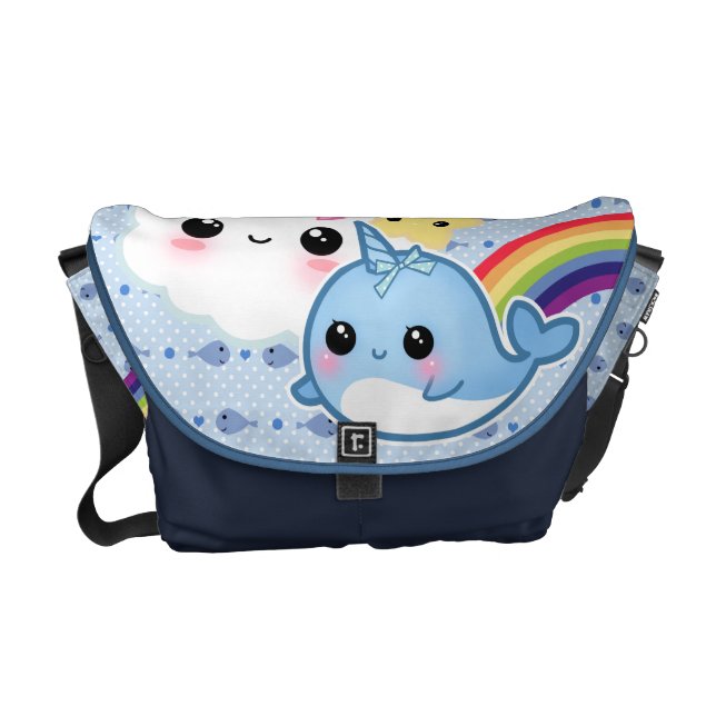 Den gulliga bebiset som är narwhal med regnbågen kurir väska (Framsidan)