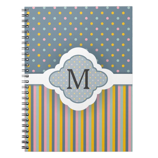 Den gulliga beställnings- Monogrampolkaen pricker Anteckningsbok Med Spiral (Framsidan)