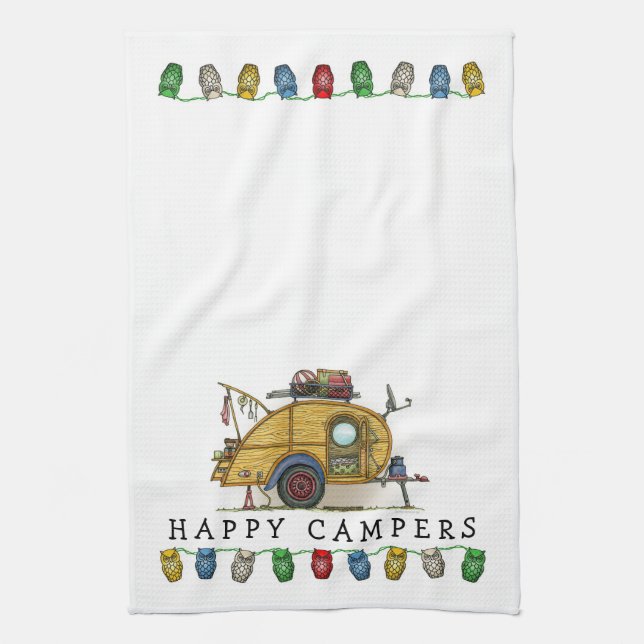 Den gulliga camparen för RV-vintageteardropen Kökshandduk (Vertikal)
